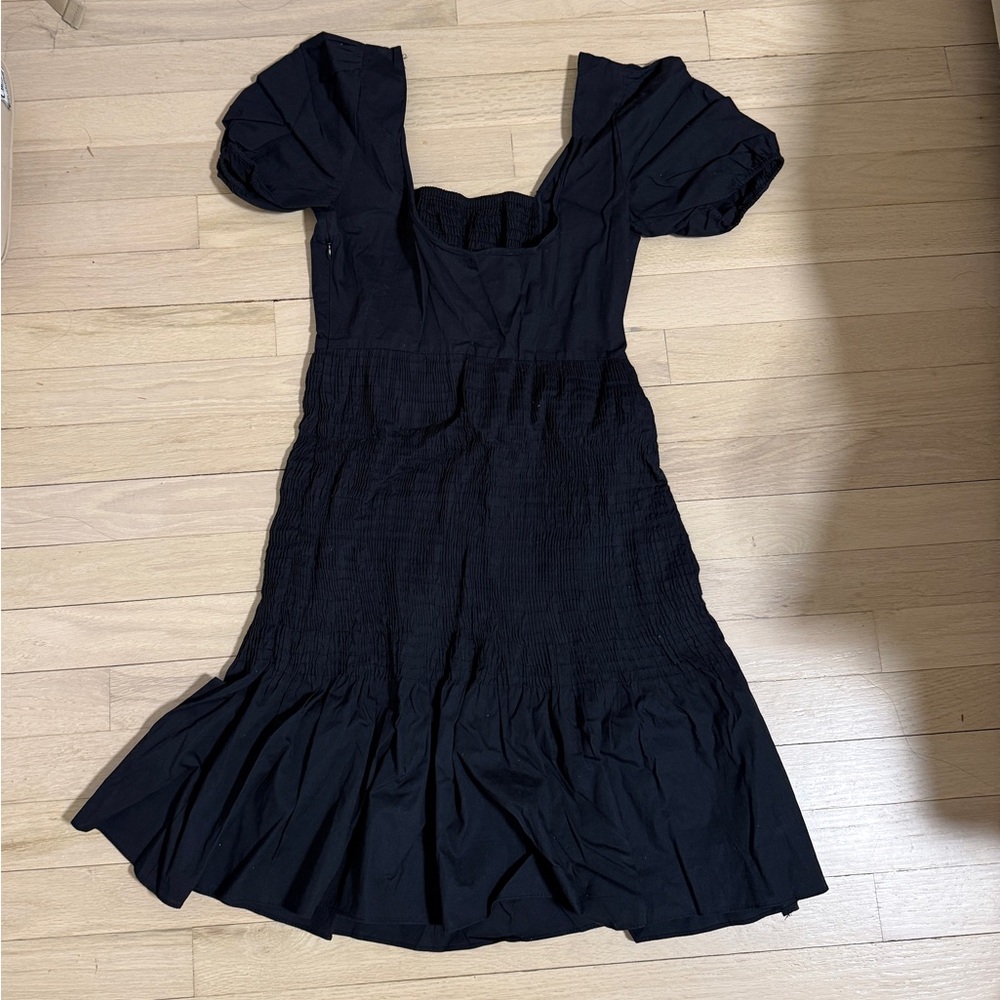 Zara Black Midi Dress with Puff Sleeves